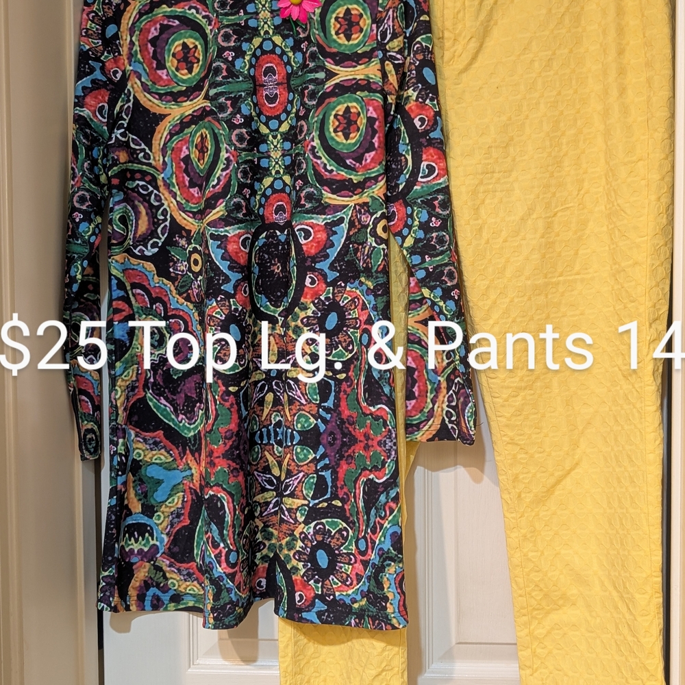 Crown & Ivy Multicolor Top and Yellow Pants Set
